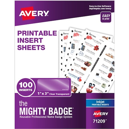 The Mighty Badge Insert, Badge, Ikj, Clr, 100Pk AVE71209